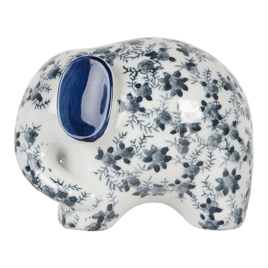 Clayre & Eef | Decoratie Beeld Olifant Wit Blauw 20x14x15 cm | 6CE2094
