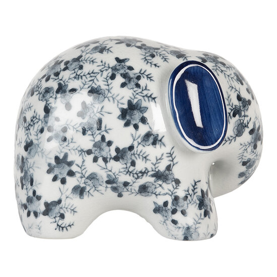 Clayre & Eef | Decoratie Beeld Olifant Wit Blauw 20x14x15 cm | 6CE2094