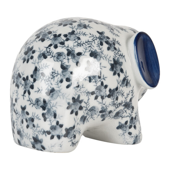 Clayre & Eef | Decoratie Beeld Olifant Wit Blauw 20x14x15 cm | 6CE2094