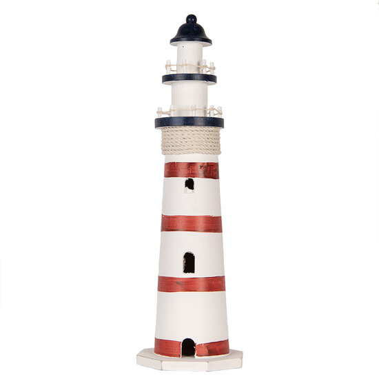 Clayre &amp; Eef   | Decoratie Vuurtoren Wit Rood &oslash; 15x48 cm | 6H2411