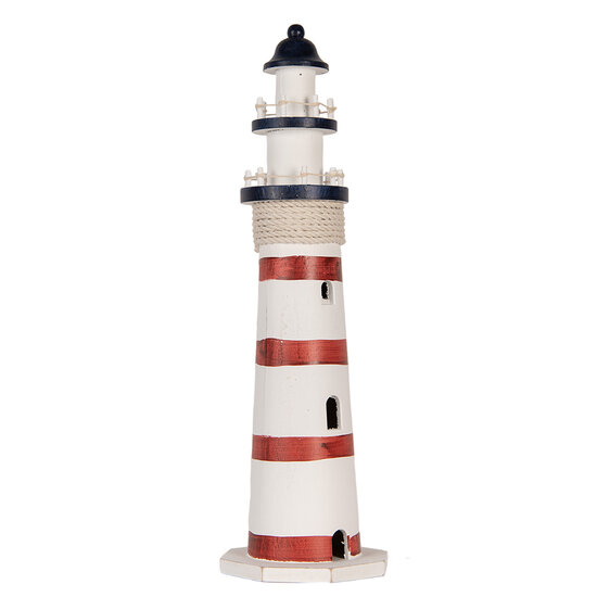 Clayre &amp; Eef   | Decoratie Vuurtoren Wit Rood &oslash; 15x48 cm | 6H2411