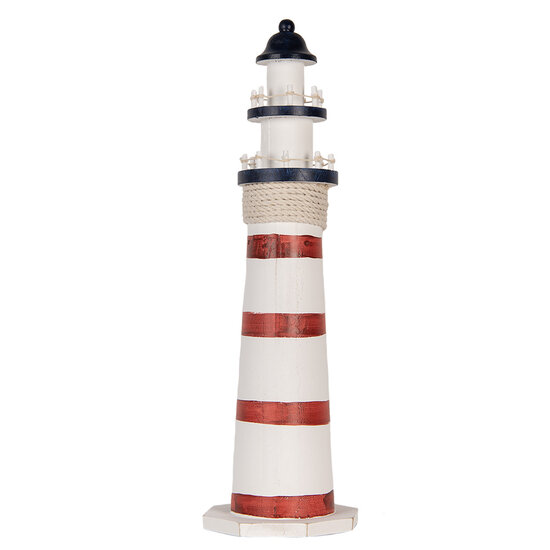 Clayre &amp; Eef   | Decoratie Vuurtoren Wit Rood &oslash; 15x48 cm | 6H2411