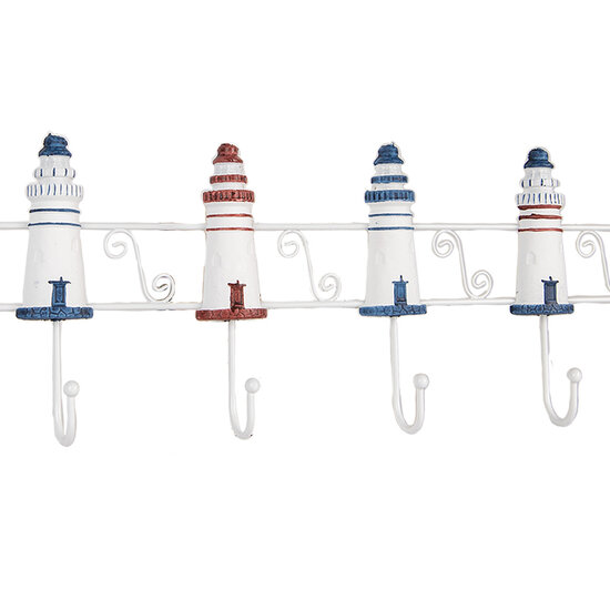 Clayre &amp; Eef   | Wandkapstok 6 haken Wit Blauw 54x4x17 cm | 6H2414