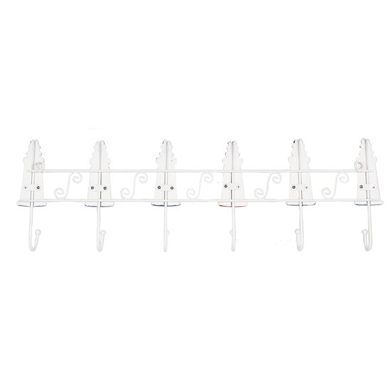 Clayre &amp; Eef   | Wandkapstok 6 haken Wit Blauw 54x4x17 cm | 6H2414