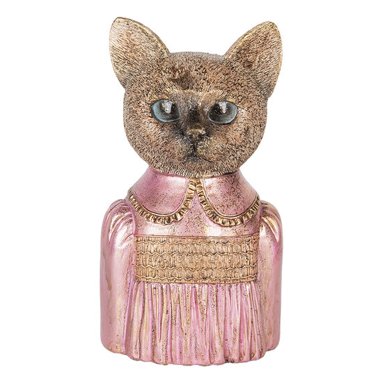 Clayre &amp; Eef   | Decoratie Beeld Kat Bruin Roze 14x11x23 cm | 6PR5072