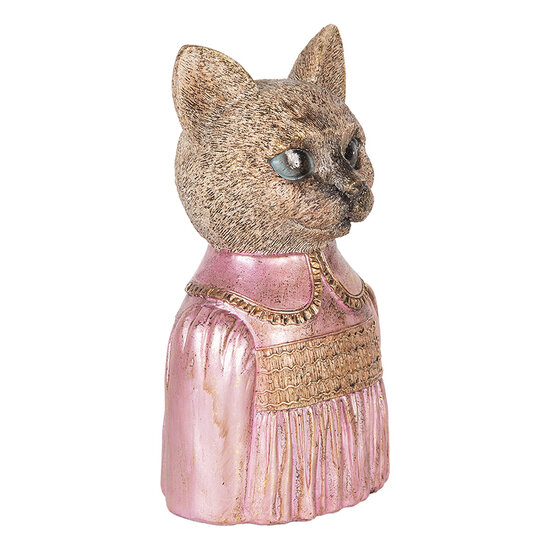 Clayre &amp; Eef   | Decoratie Beeld Kat Bruin Roze 14x11x23 cm | 6PR5072