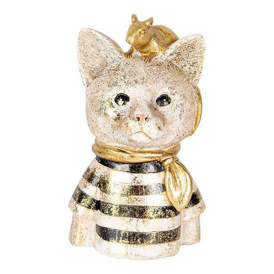 Clayre &amp; Eef   | Decoratie Beeld Kat Wit Zwart 11x9x18 cm | 6PR5075