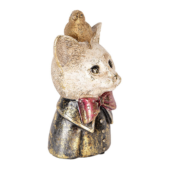 Clayre &amp; Eef   | Decoratie Beeld Kat Wit Zwart 11x9x18 cm | 6PR5079