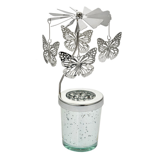 Clayre &amp; Eef   | Theelichtcarrousel Zilverkleurig &oslash; 8x17 cm | 66000