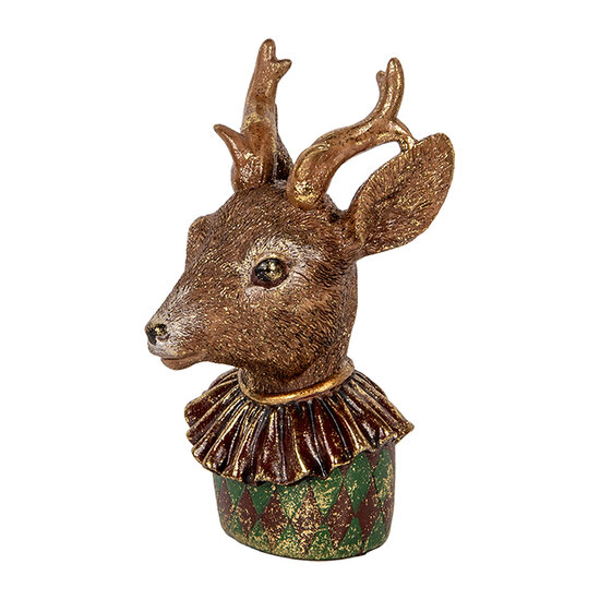 Clayre & Eef | Decoratie Beeld Hert Bruin Rood 13x11x22 cm | 6PR5085