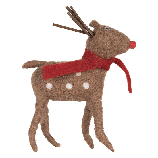 Clayre & Eef | Kerstdecoratie Rendier Bruin Rood 14x4x19 cm | 66036