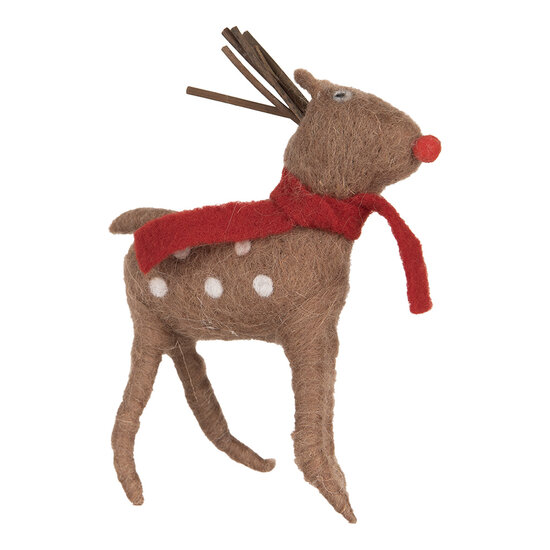 Clayre & Eef | Kerstdecoratie Rendier Bruin Rood 14x4x19 cm | 66036