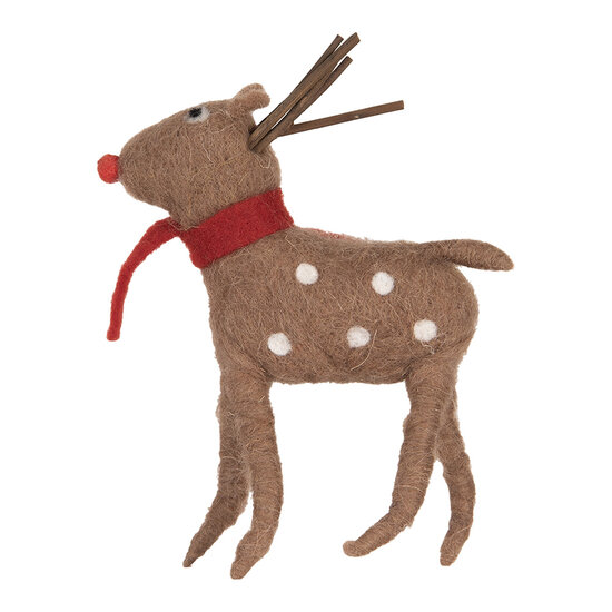 Clayre & Eef | Kerstdecoratie Rendier Bruin Rood 14x4x19 cm | 66036