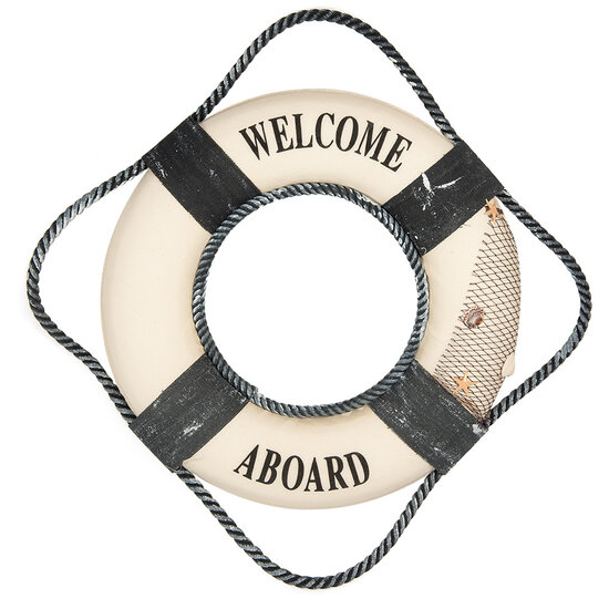 Clayre &amp; Eef   | Decoratie Reddingsboei Wit Blauw &oslash; 31x6 cm | 66068