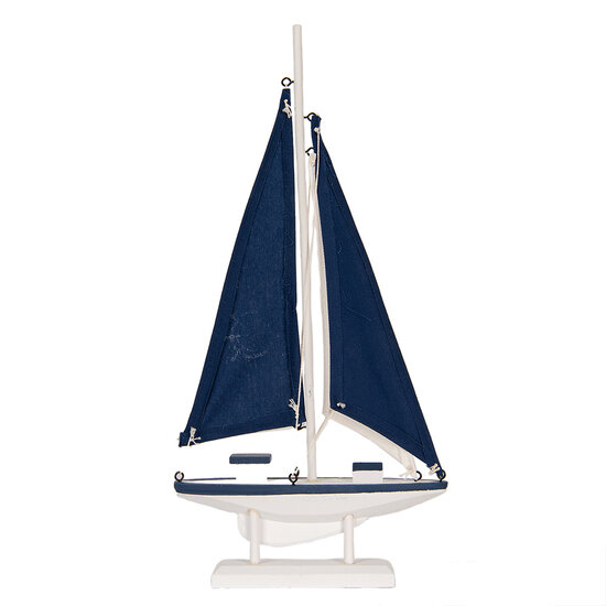 Clayre &amp; Eef   | Decoratie Miniatuur Zeilboot Wit Blauw 20x4x37 cm | 66076