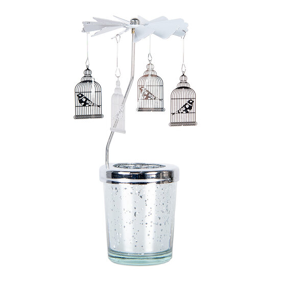 Clayre &amp; Eef   | Theelichtcarrousel Zilverkleurig &oslash; 8x17 cm | 66082