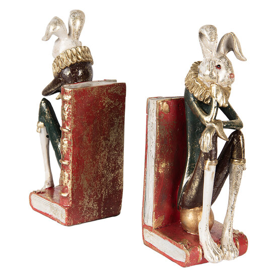 Clayre & Eef | Boekensteunen set van 2 Konijn Wit Rood 25x11x31 cm | 6PR5495