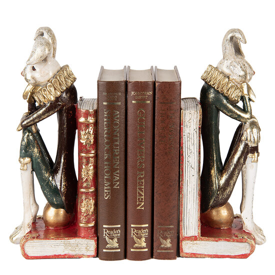Clayre & Eef | Boekensteunen set van 2 Konijn Wit Rood 25x11x31 cm | 6PR5495