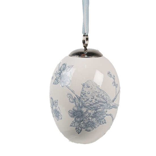 Clayre & Eef | Decoratie hanger ei Wit Blauw ø 6x8 cm | 6CE2034