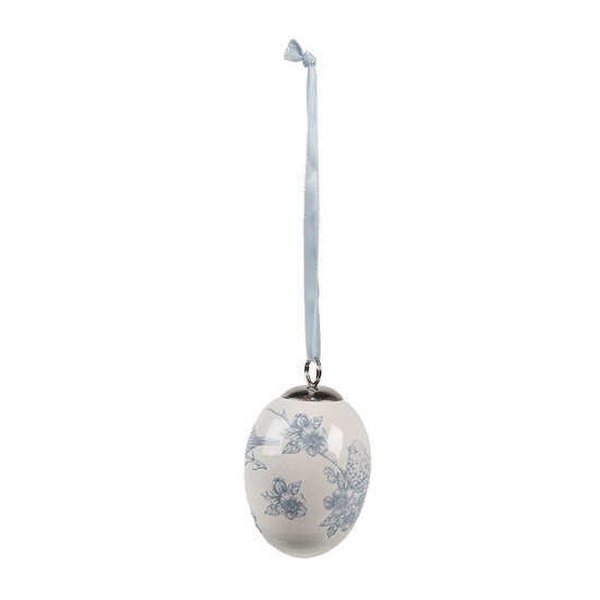 Clayre & Eef | Decoratie hanger ei Wit Blauw ø 6x8 cm | 6CE2034
