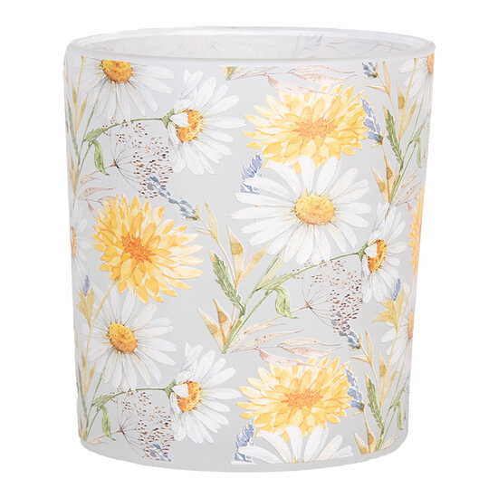 Clayre & Eef | Waxinelichthouder (2) Wit Geel ø 7x8 / 10x13 cm | 6GL4956