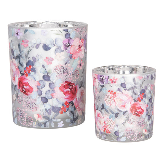 Clayre & Eef | Waxinelichthouder (2) Grijs Roze ø 7x8 / 10x13 cm | 6GL4970