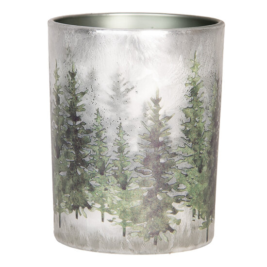 Clayre & Eef | Waxinelichthouder (2) Wit Groen ø 7x8 / 10x13 cm | 6GL4972