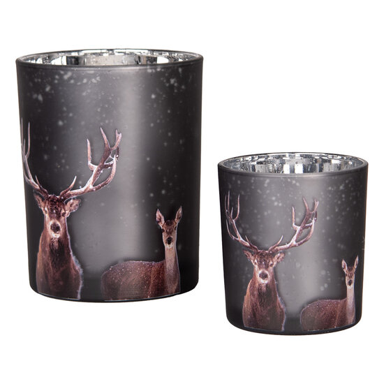 Clayre & Eef | Waxinelichthouder (2) Grijs Bruin ø 7x8 / 10x13 cm | 6GL4980