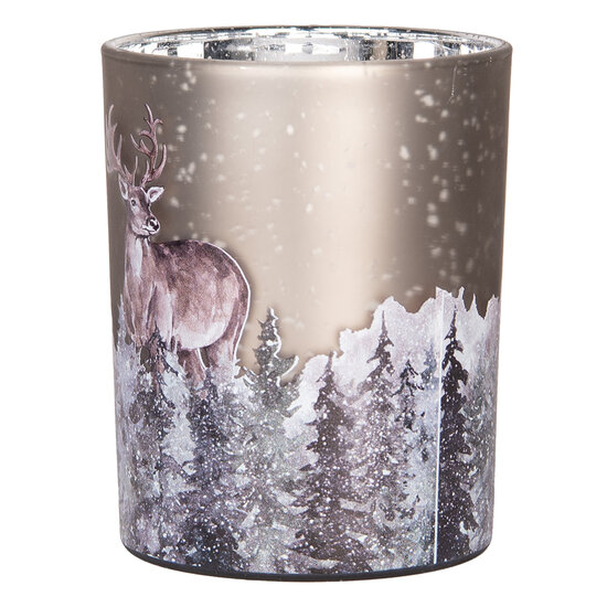 Clayre & Eef | Waxinelichthouder (2) Grijs Bruin ø 7x8 / 10x13 cm | 6GL4984