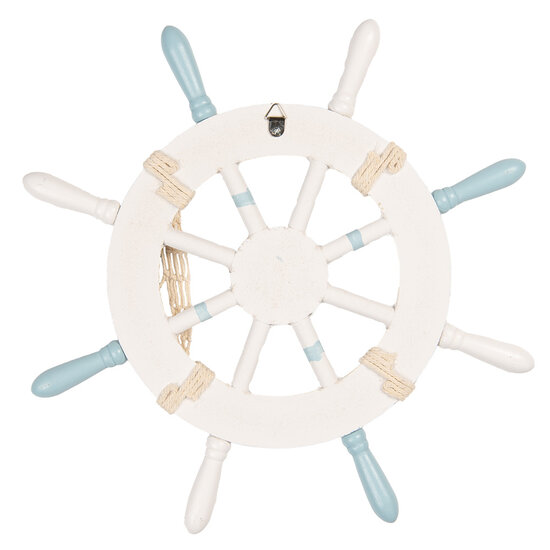 Clayre &amp; Eef   | Decoratie Stuurwiel Wit Blauw &oslash; 34x3 cm | 6H2403