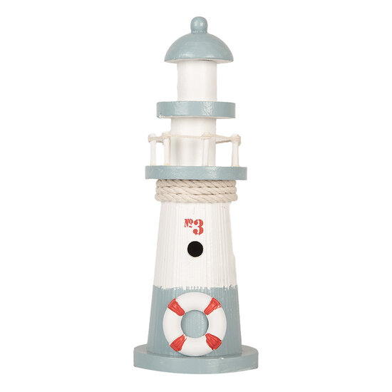 Clayre &amp; Eef   | Decoratie Vuurtoren Wit Blauw &oslash; 8x22 cm | 6H2404