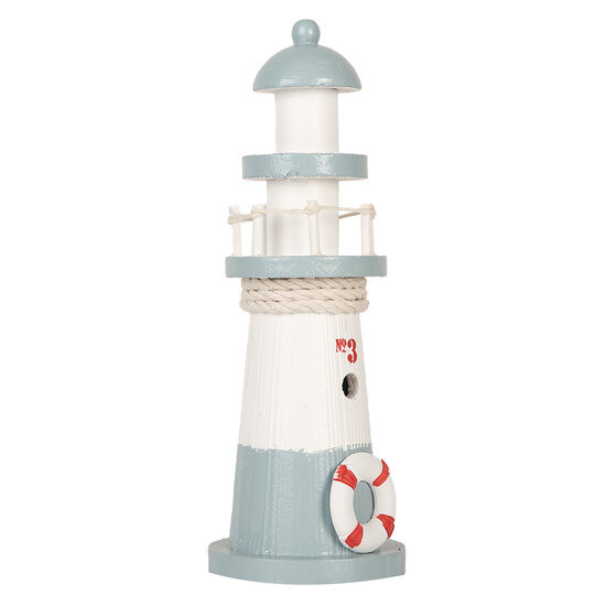 Clayre &amp; Eef   | Decoratie Vuurtoren Wit Blauw &oslash; 8x22 cm | 6H2404