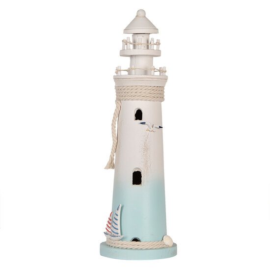 Clayre &amp; Eef   | Decoratie Vuurtoren Wit Blauw &oslash; 13x42 cm | 6H2412