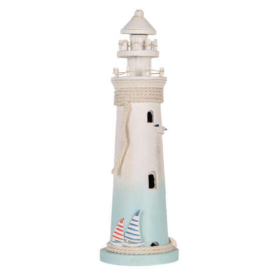 Clayre &amp; Eef   | Decoratie Vuurtoren Wit Blauw &oslash; 13x42 cm | 6H2412