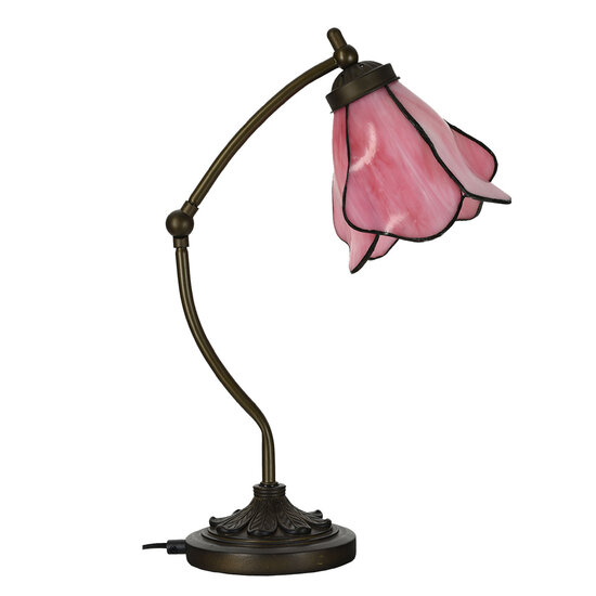 Clayre & Eef | Tiffany Tafellamp Roze Bruin 26x19x50 cm E14/max 1x25W | 5LL-6369