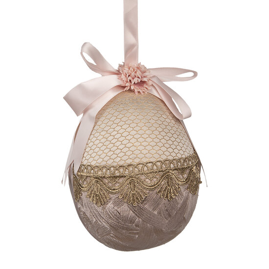 Clayre &amp; Eef   | Decoratie Hanger Ei Beige Roze &oslash; 14x18 cm | 65916