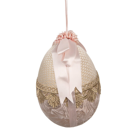 Clayre &amp; Eef   | Decoratie Hanger Ei Beige Roze &oslash; 14x18 cm | 65916