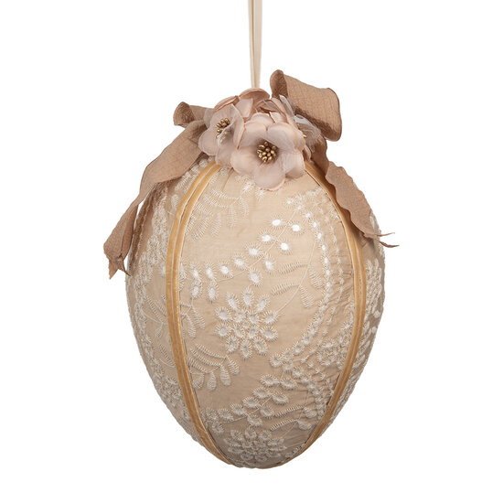 Clayre &amp; Eef   | Decoratie Hanger Ei Beige Wit &oslash; 20x28 cm | 65949