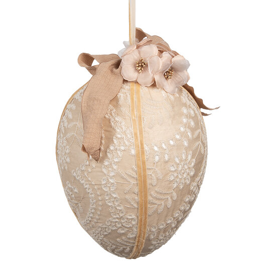 Clayre &amp; Eef   | Decoratie Hanger Ei Beige Wit &oslash; 20x28 cm | 65949
