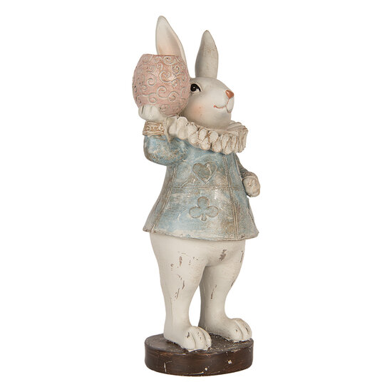 Clayre & Eef | Decoratie Beeld Konijn Beige Blauw 11x10x28 cm | 6PR5479