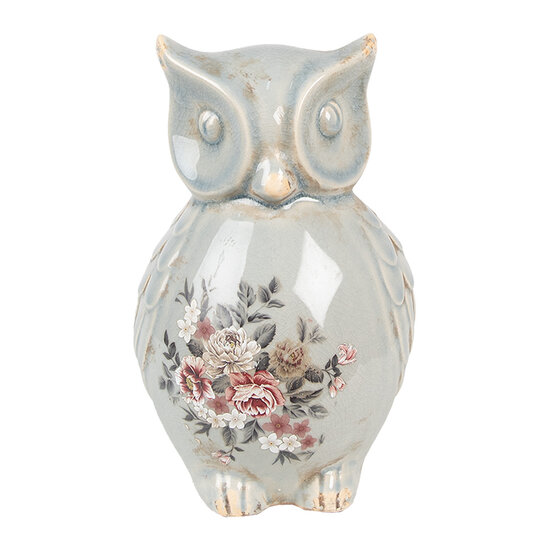 Clayre &amp; Eef   | Decoratie Beeld Uil Grijs Roze 13x12x22 cm | 6CE1967L