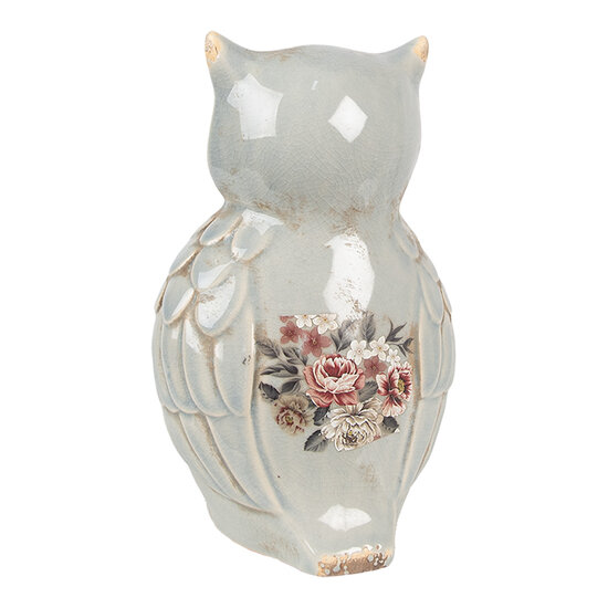 Clayre &amp; Eef   | Decoratie Beeld Uil Grijs Roze 13x12x22 cm | 6CE1967L