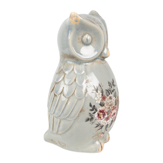 Clayre &amp; Eef   | Decoratie Beeld Uil Grijs Roze 13x12x22 cm | 6CE1967L