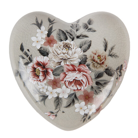 Clayre &amp; Eef   | Decoratie Hart Grijs Roze 11x11x4 cm | 6CE1973