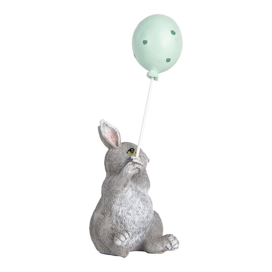Clayre &amp; Eef   | Decoratie Beeld Konijn met Ballon Grijs Blauw 7x6x18 cm | 6PR5475
