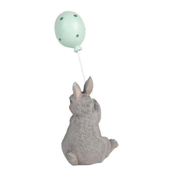 Clayre &amp; Eef   | Decoratie Beeld Konijn met Ballon Grijs Blauw 7x6x18 cm | 6PR5475