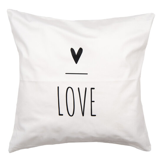 Clayre &amp; Eef   | Kussenhoes Wit Zwart 45x45 cm | BHS21