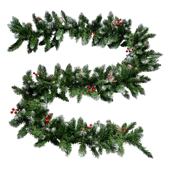 Clayre &amp; Eef   | Decoratie Guirlande Groen Rood 270x7x7 cm | 50818