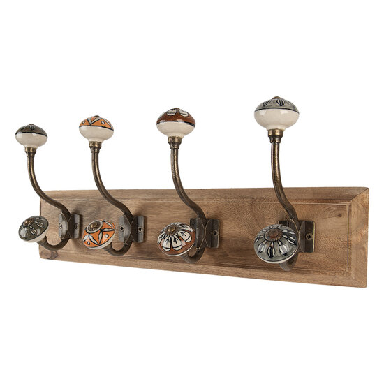 Clayre &amp; Eef   | Wandkapstok 4 haken Bruin 45x11x18 cm | 6H2393
