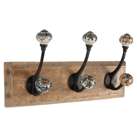 Clayre &amp; Eef   | Wandkapstok 3 haken Bruin 31x10x16 cm | 6H2394